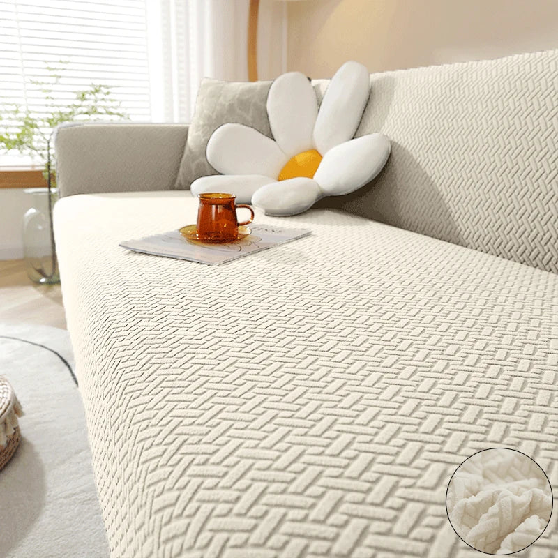 Couverture canapé en Jacquard crème