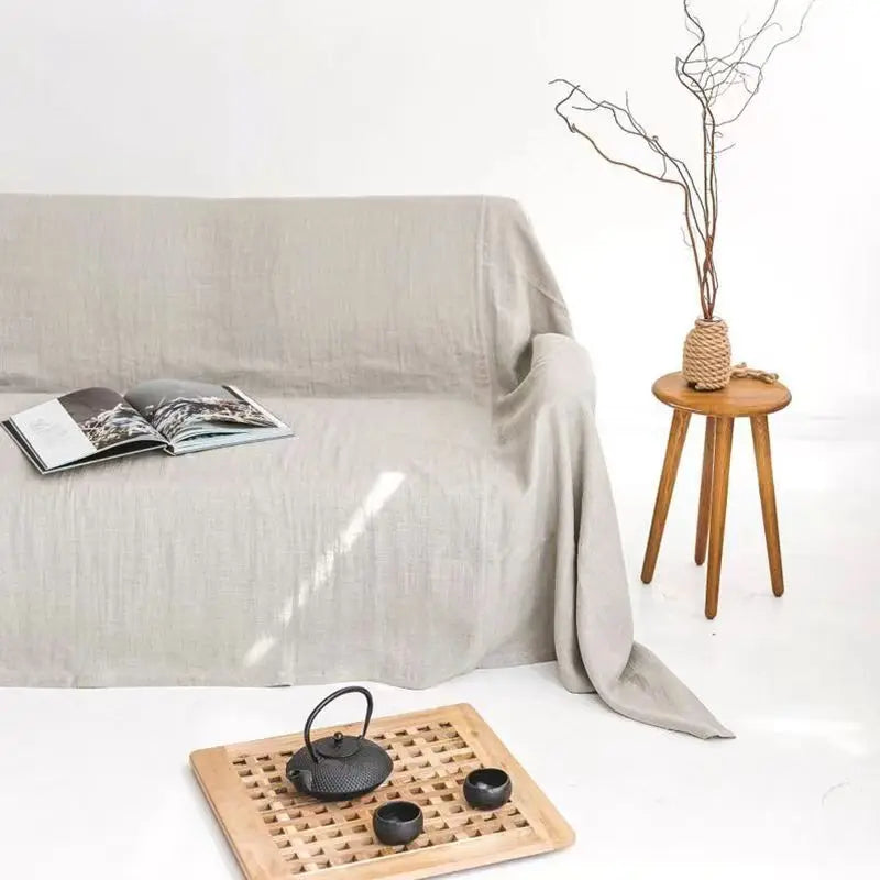 Couverture canapé en lin gris