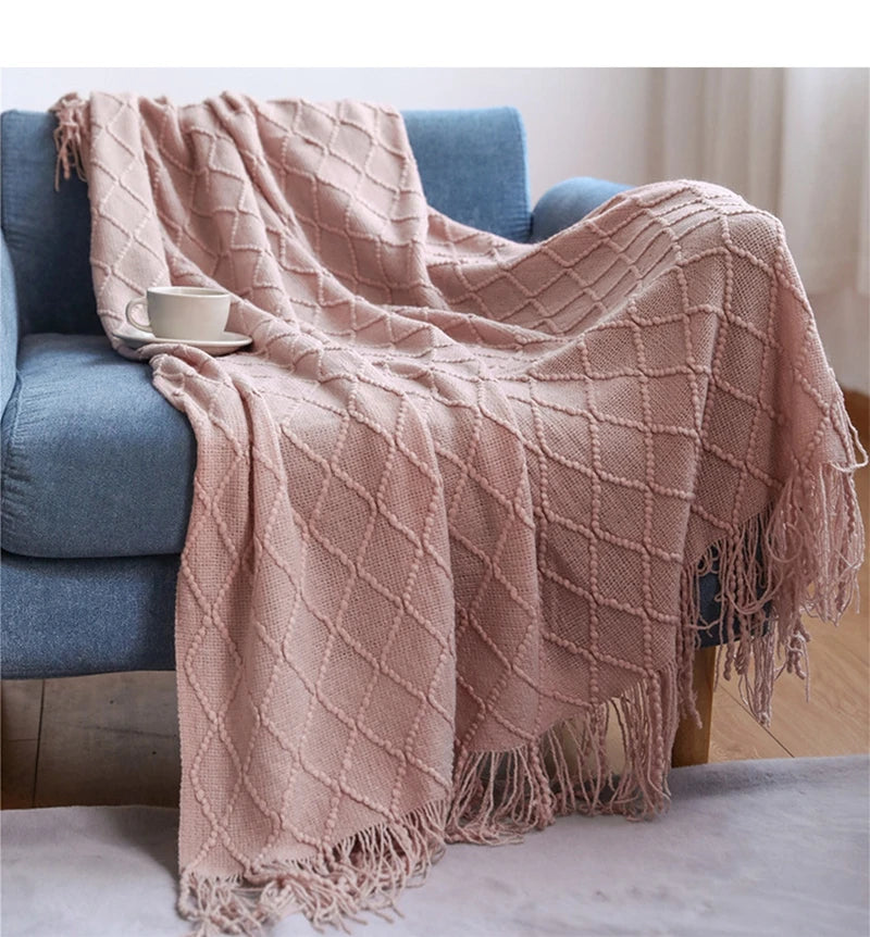 Couverture en Tricot Rose 1