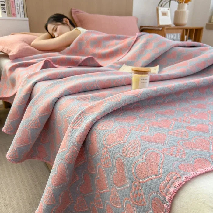 Couverture en jacquard coton gris rose