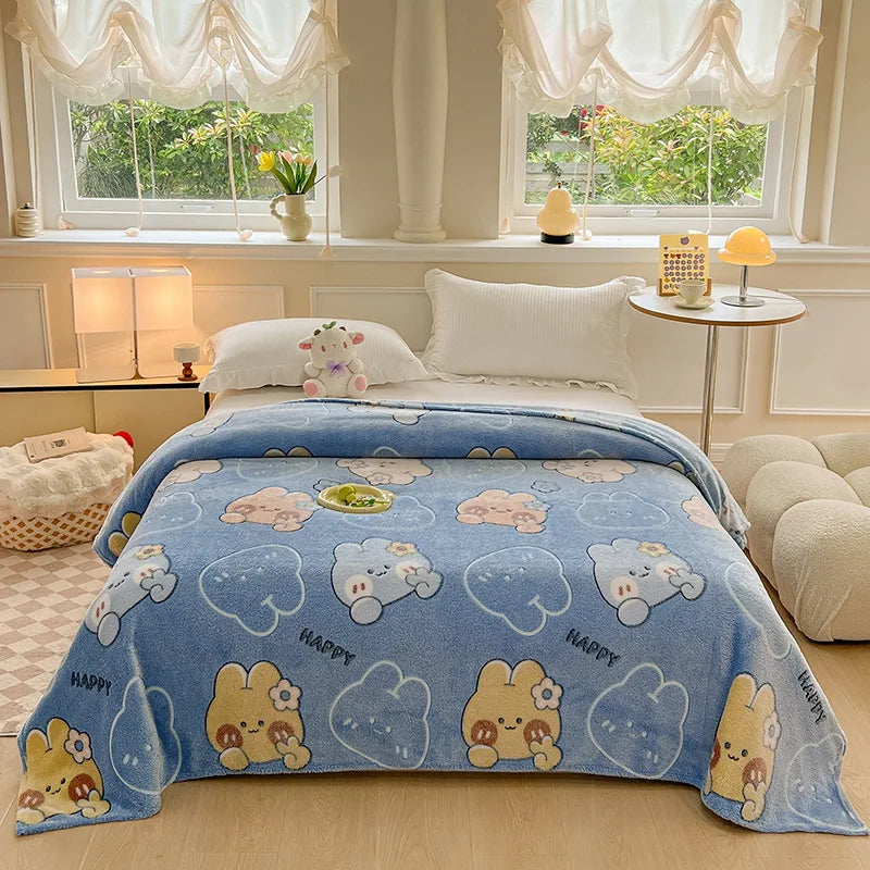 Couverture en velours pour enfant bleu jaune