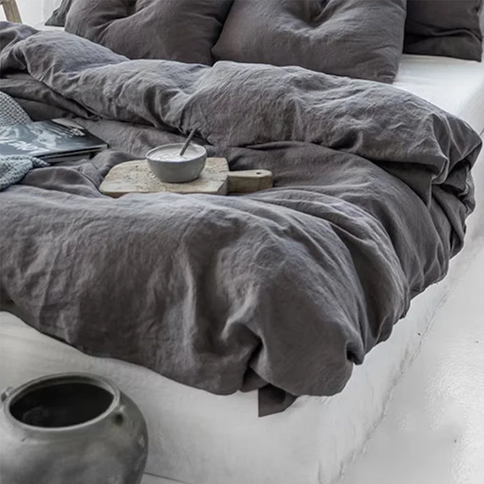 Couverture lit en Lin Gris foncé