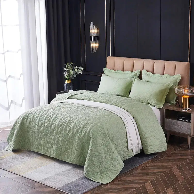 Image of Couverture Lit pour 1 personne Matcha cosy pour lit double – texture douce