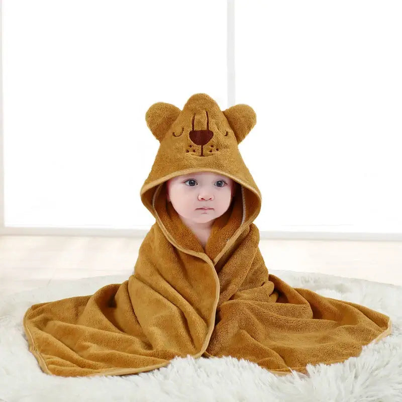 Image of Couverture avec capuche pour bébé marron– léger et confortable