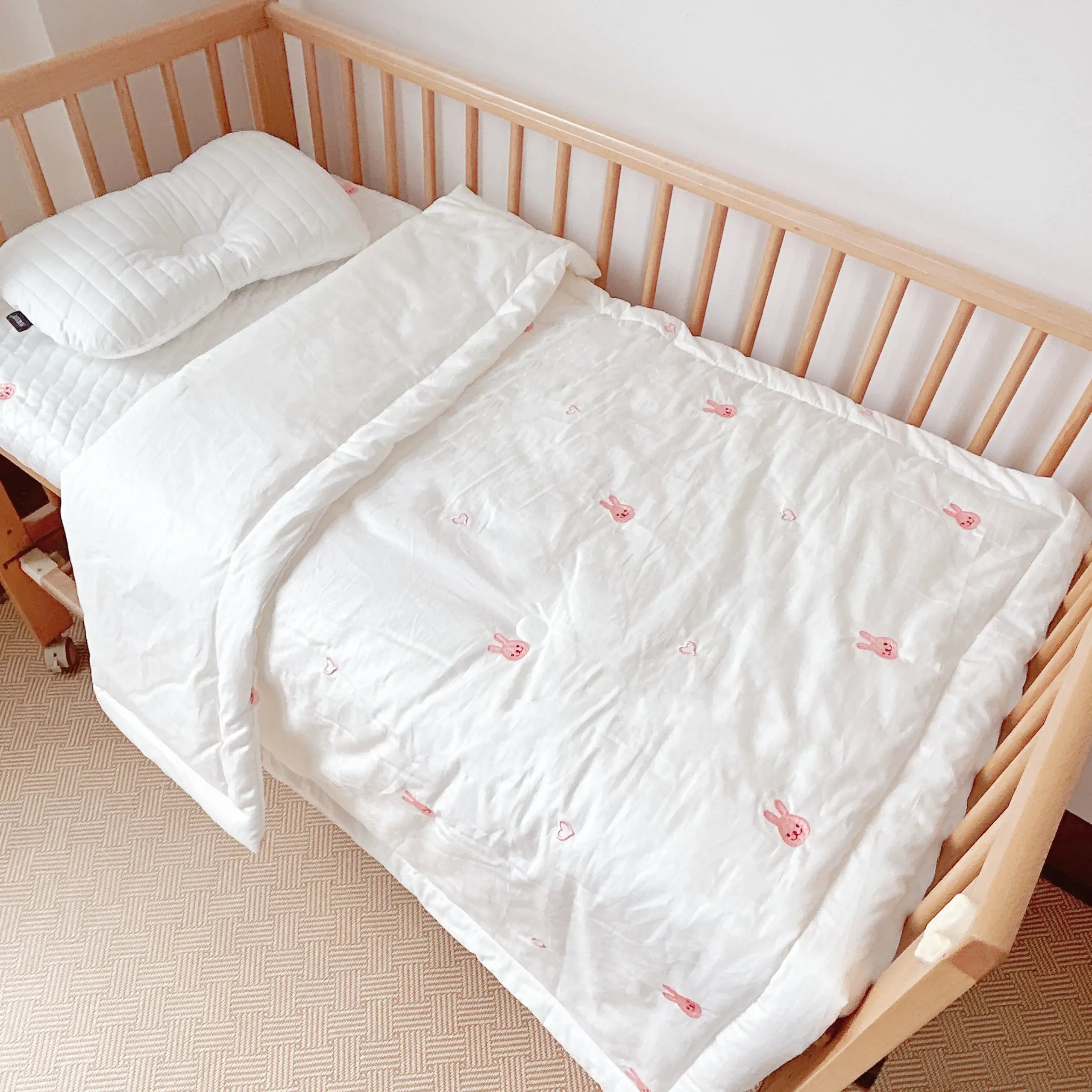 Image of Couverture bébé en coton 4 saisons lapin textile doux pour nourrisson