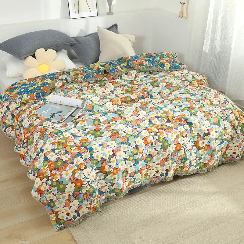 Couverture boho en coton clair floral