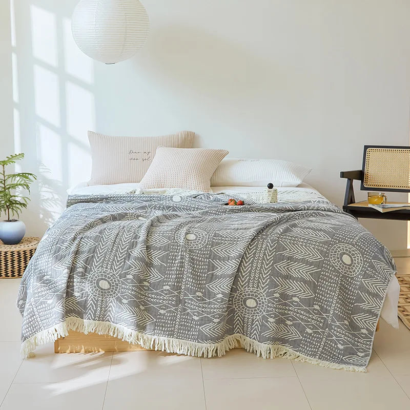 Couverture boho en coton gris