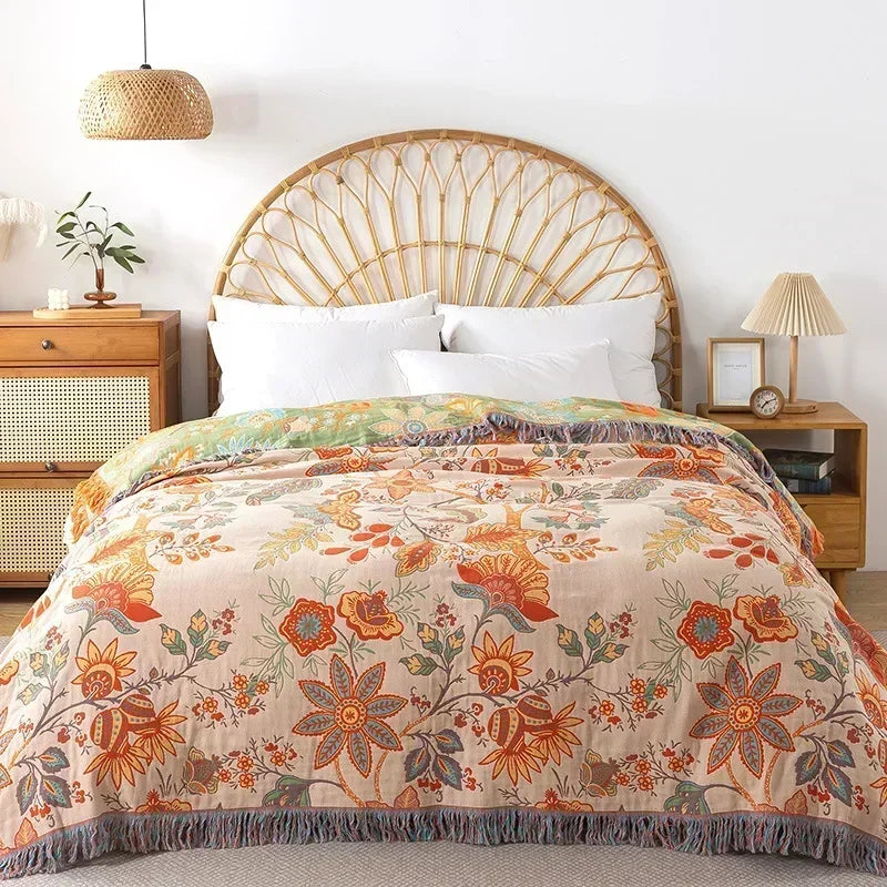 Couverture boho en coton rose