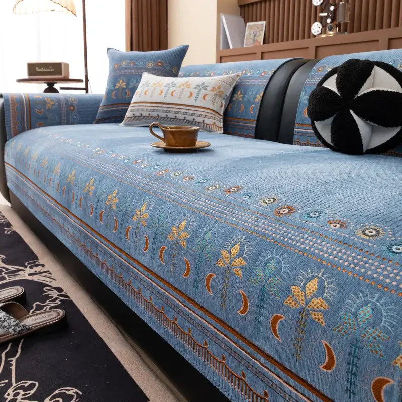 Image of Couverture canapé 4 saisons bleu