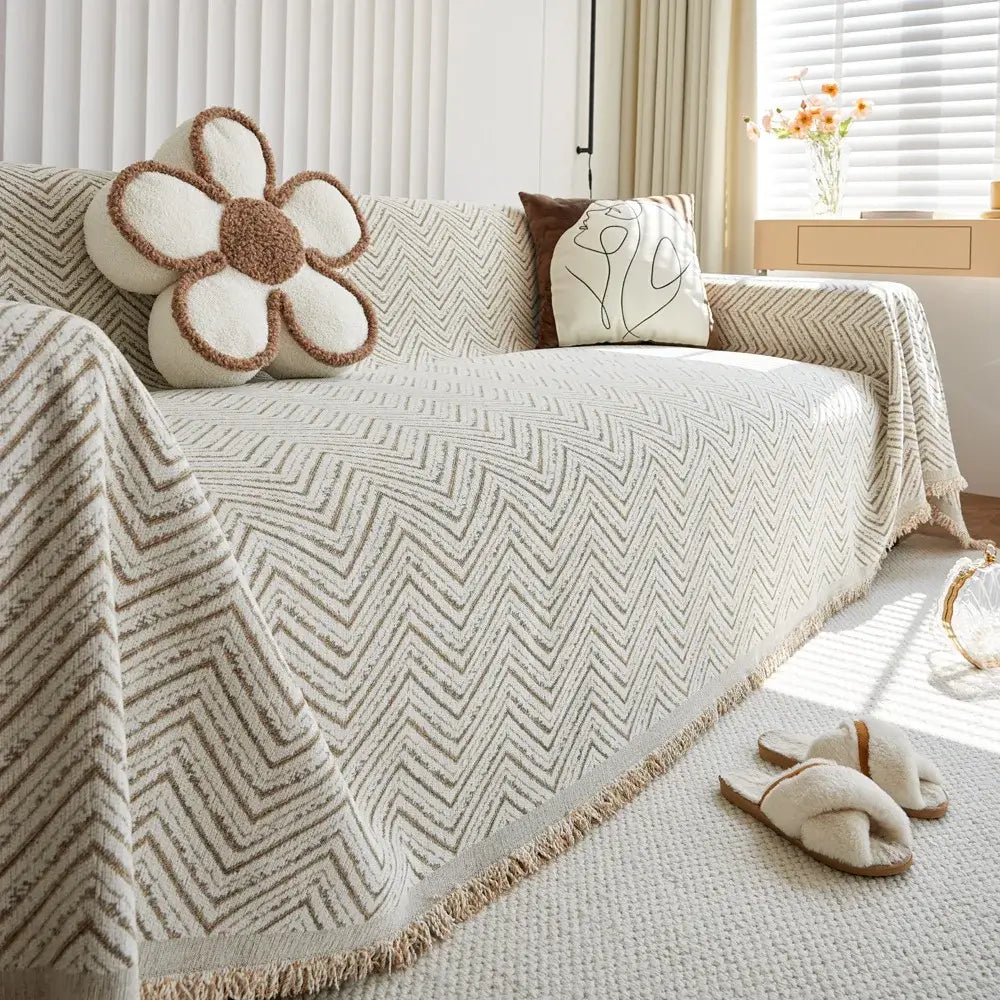 Couverture canapé à Carreaux Blanc