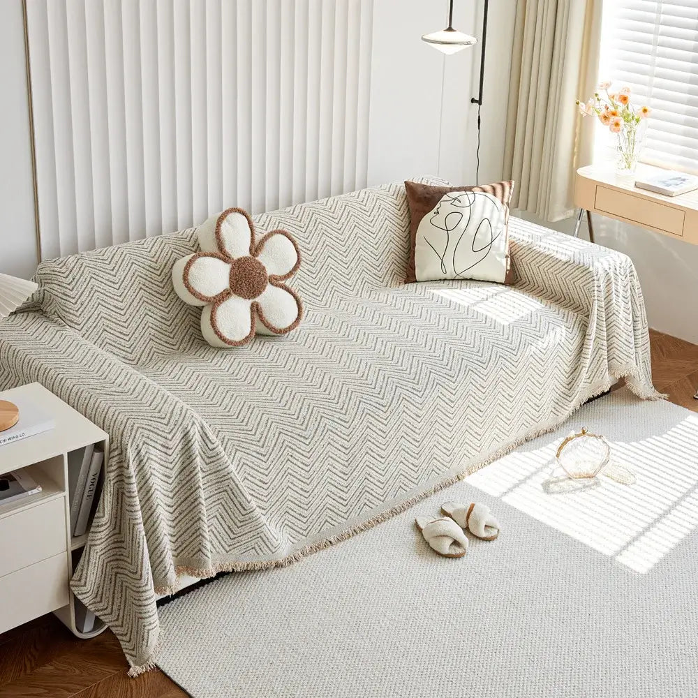 Image of Couverture canapé à Carreaux Blanc doux pour salon 