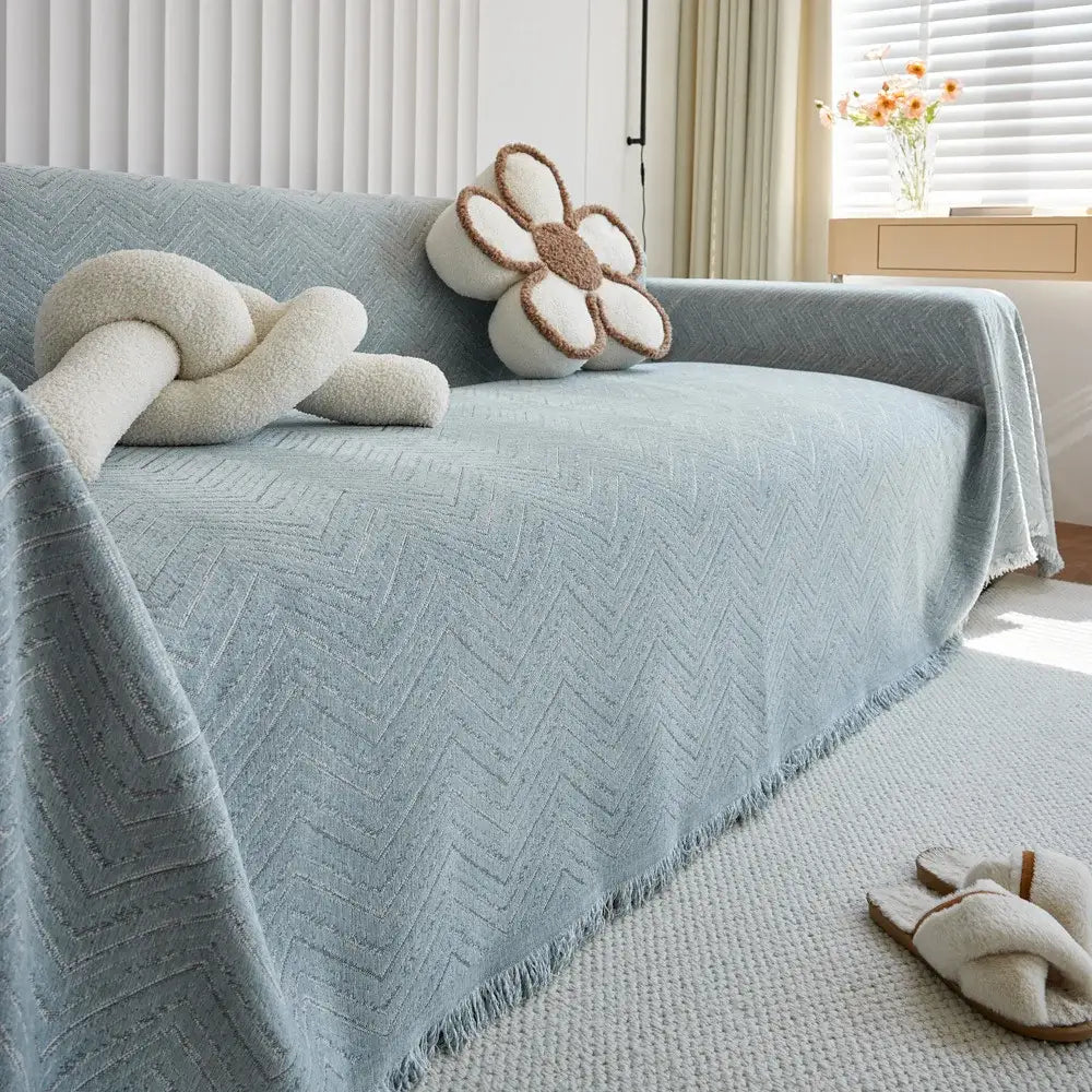 Image of Couverture canapé à Carreaux Bleu design – plaid décoratif et confortable