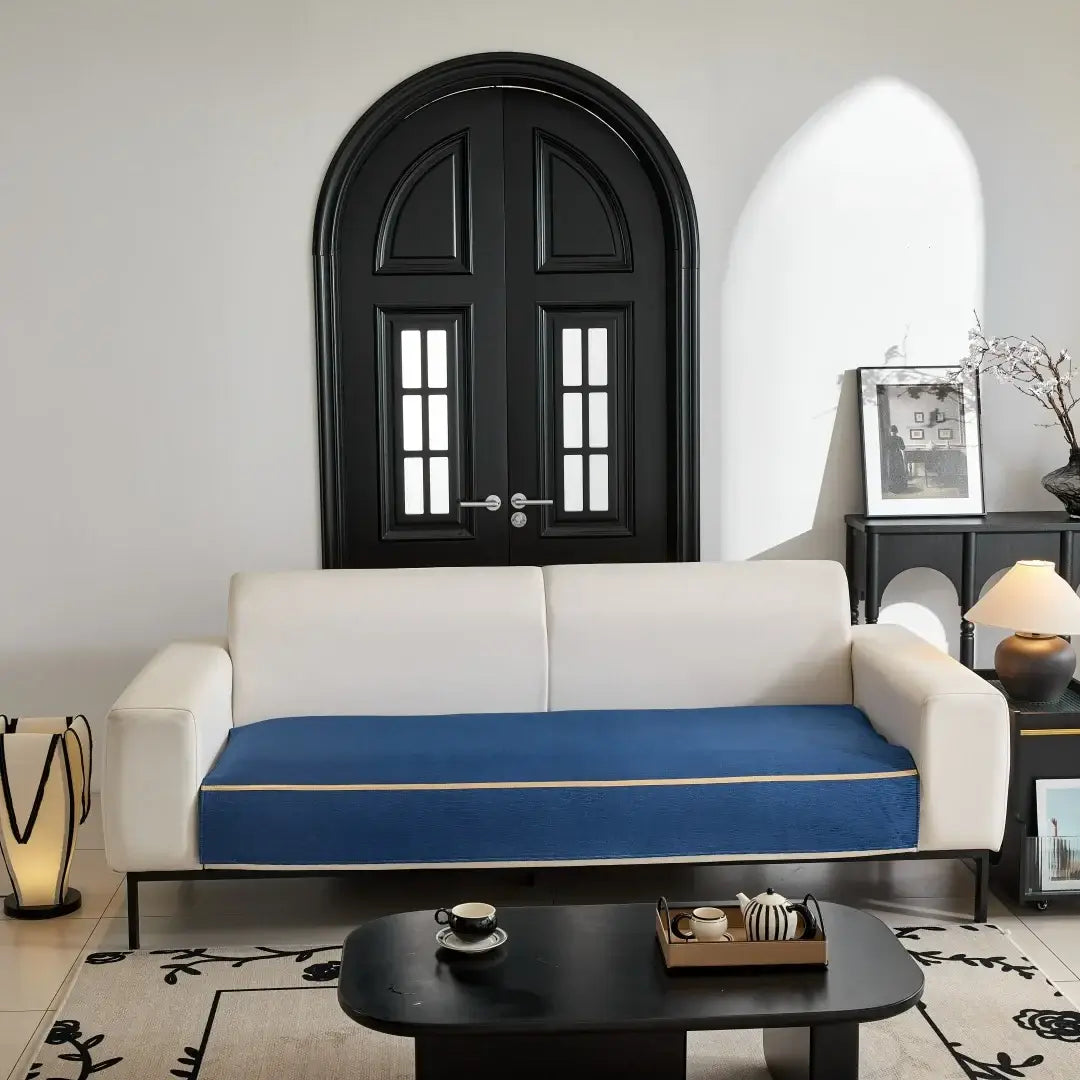 Image of Couverture canapé avec ruban bleu doux pour salon 