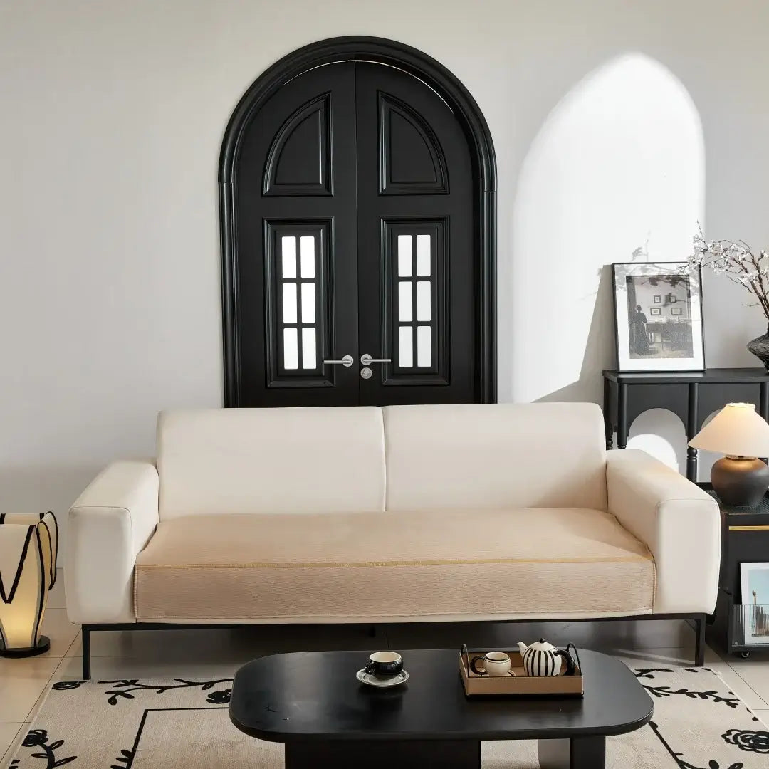 Image of Couverture canapé avec ruban champagne style cosy – intérieur chaleureux