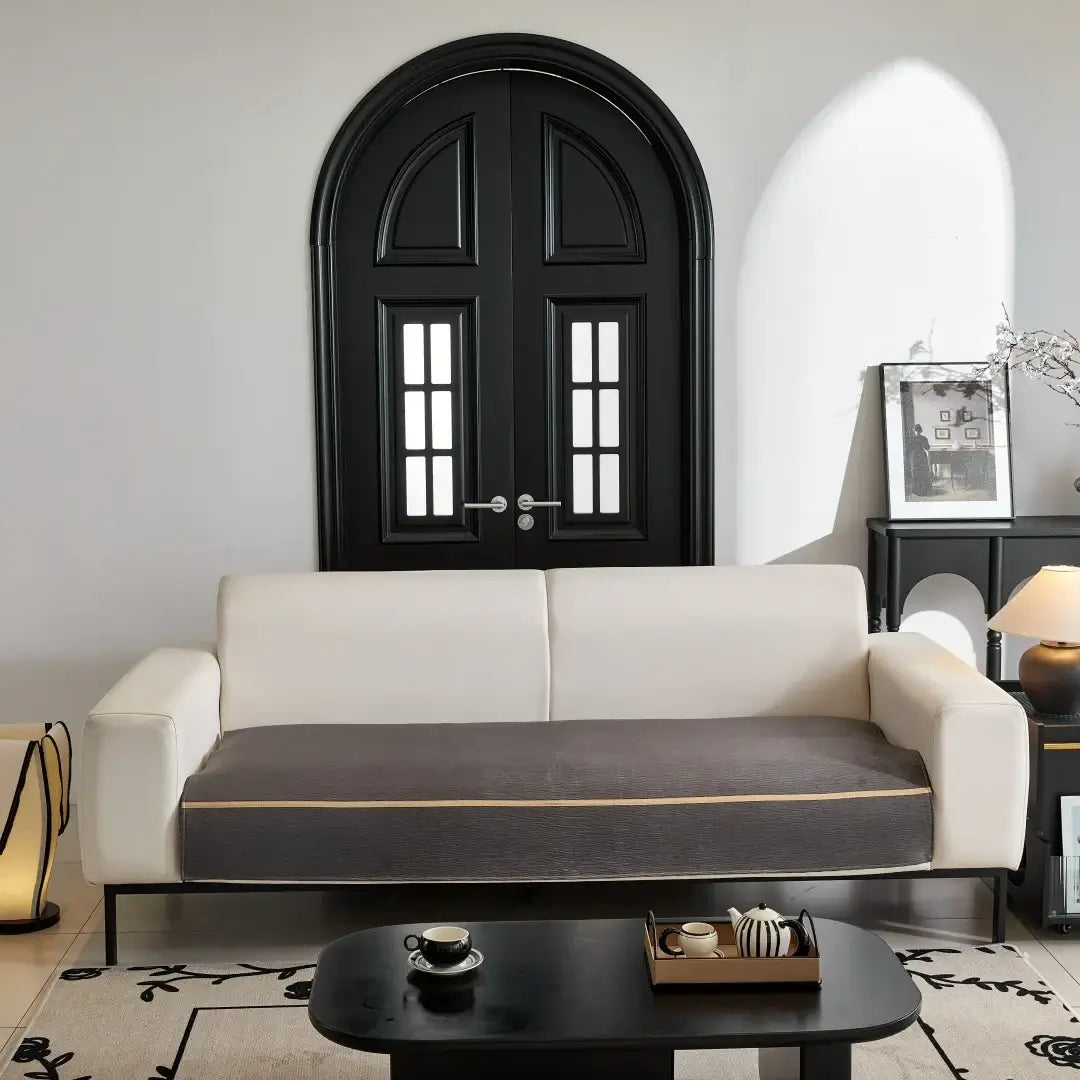 Couverture canapé avec ruban gris