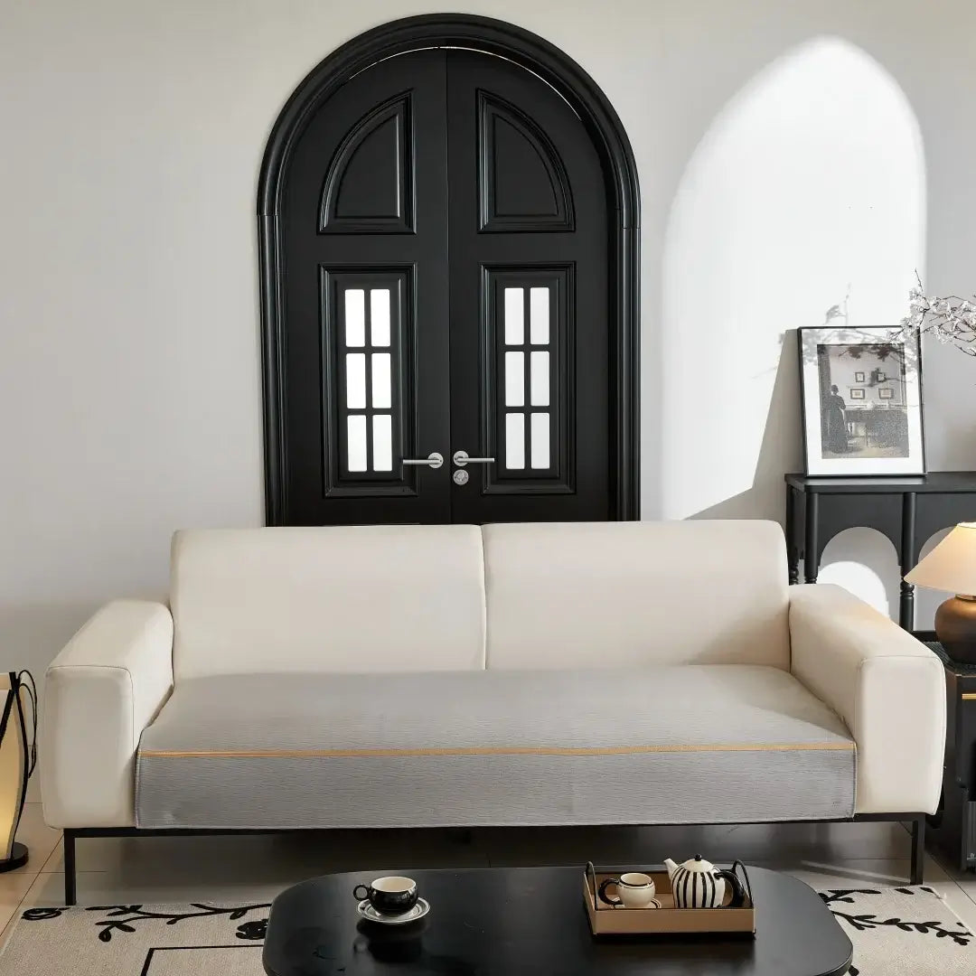 Image of Couverture canapé avec ruban gris clair