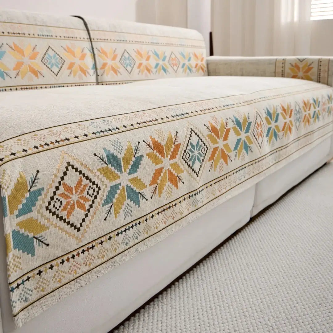 Couverture canapé boho beige