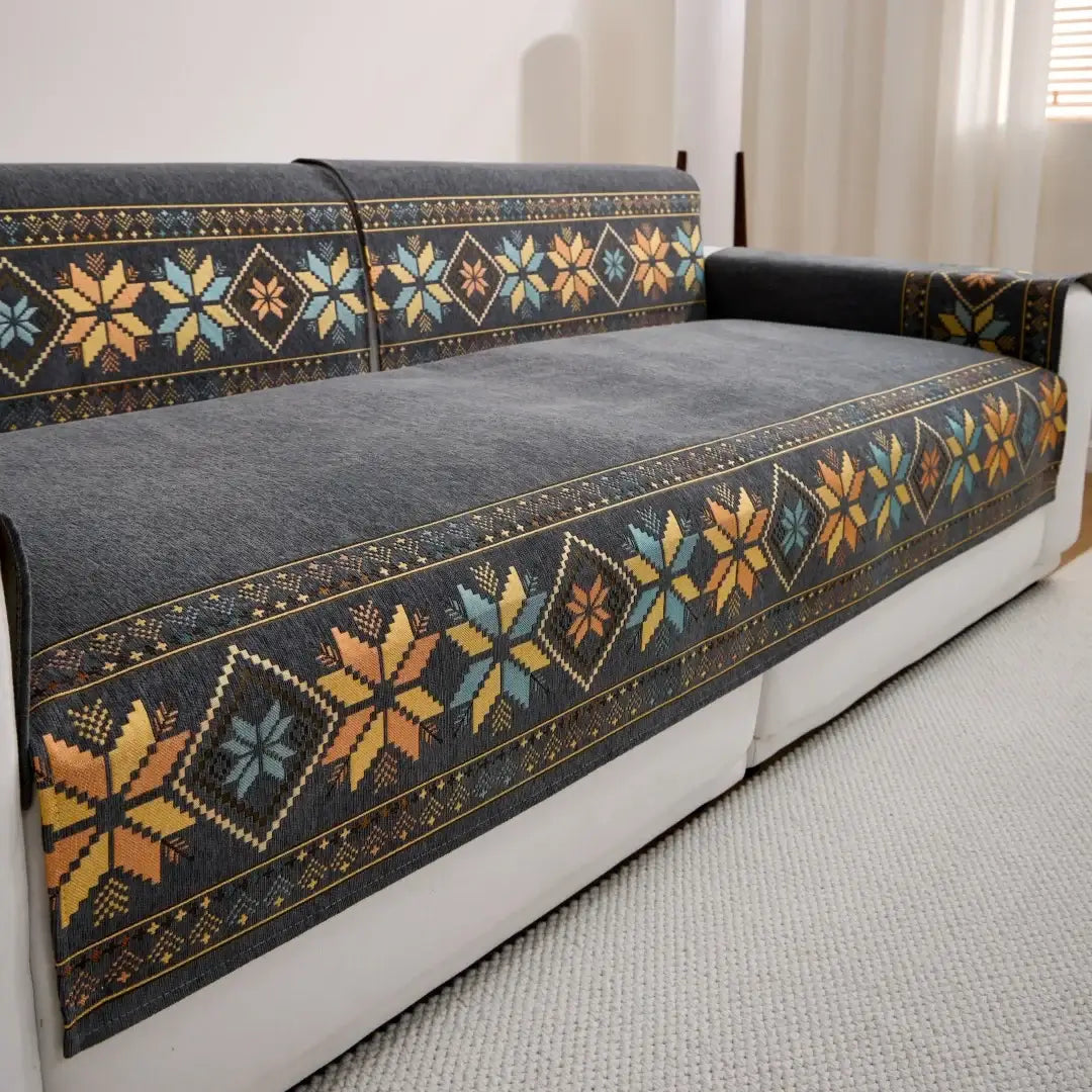 Couverture canapé boho gris