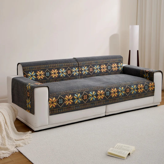 Couverture canapé boho gris 1