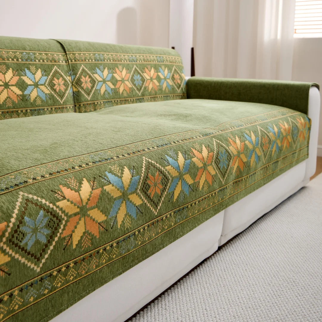 Couverture canapé boho vert