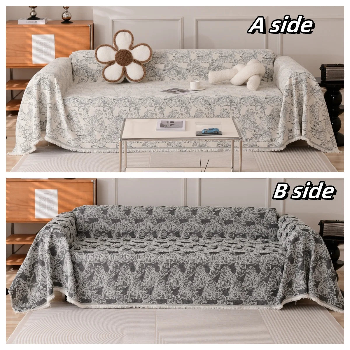 Couverture canapé en Chenille Blanc 3