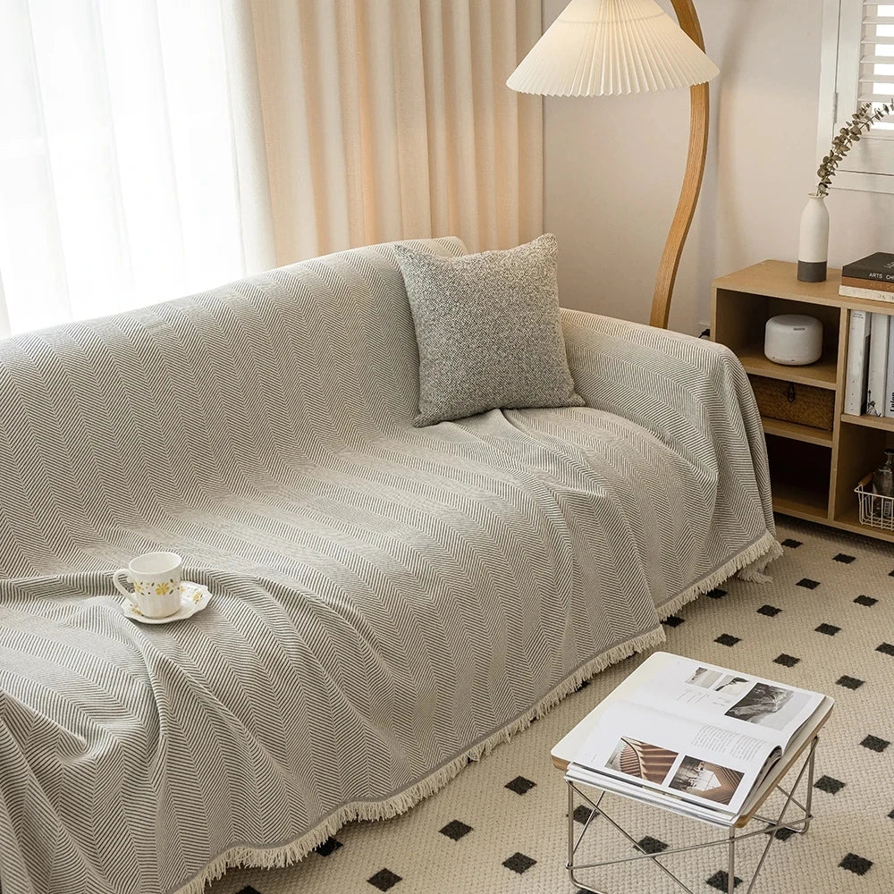 Couverture canapé en Chenille blanc 1
