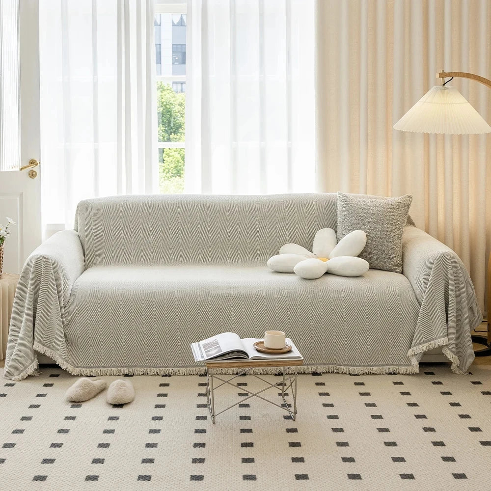 Couverture canapé en Chenille blanc 2