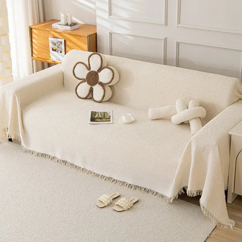 Image of Couverture canapé en Coton Beige 1