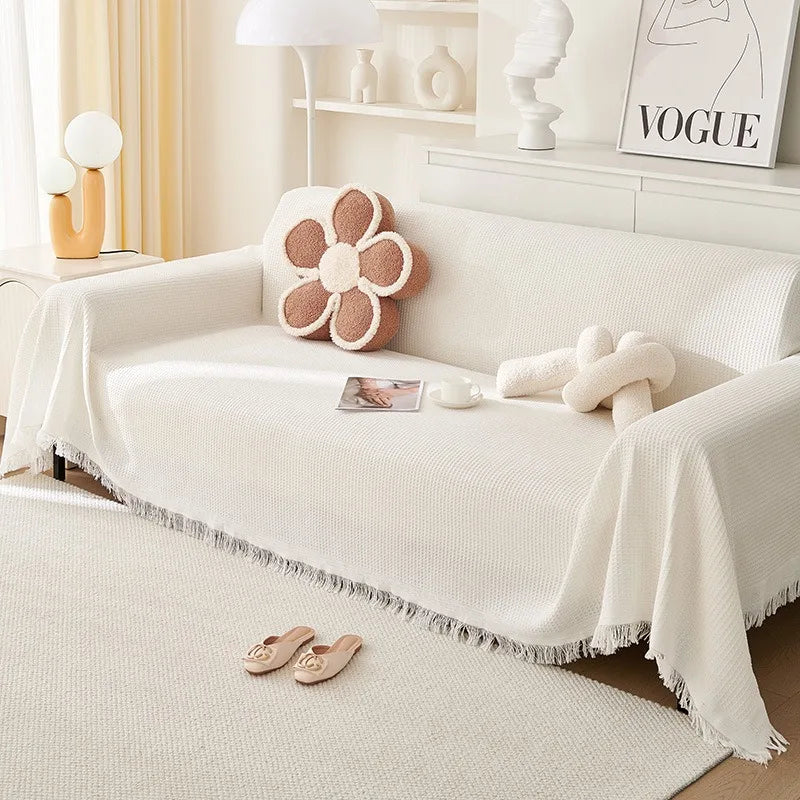 Couverture canapé en Coton Blanc 2