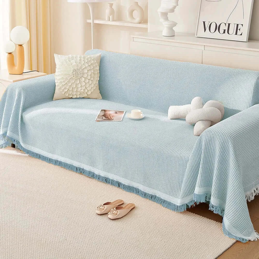 Image of Couverture canapé en Coton Bleu