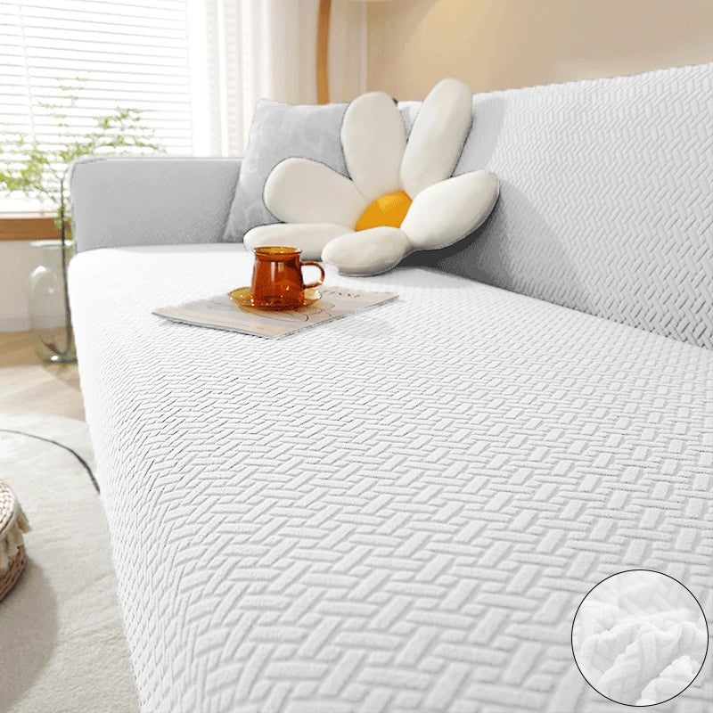 Couverture canapé en Jacquard blanc