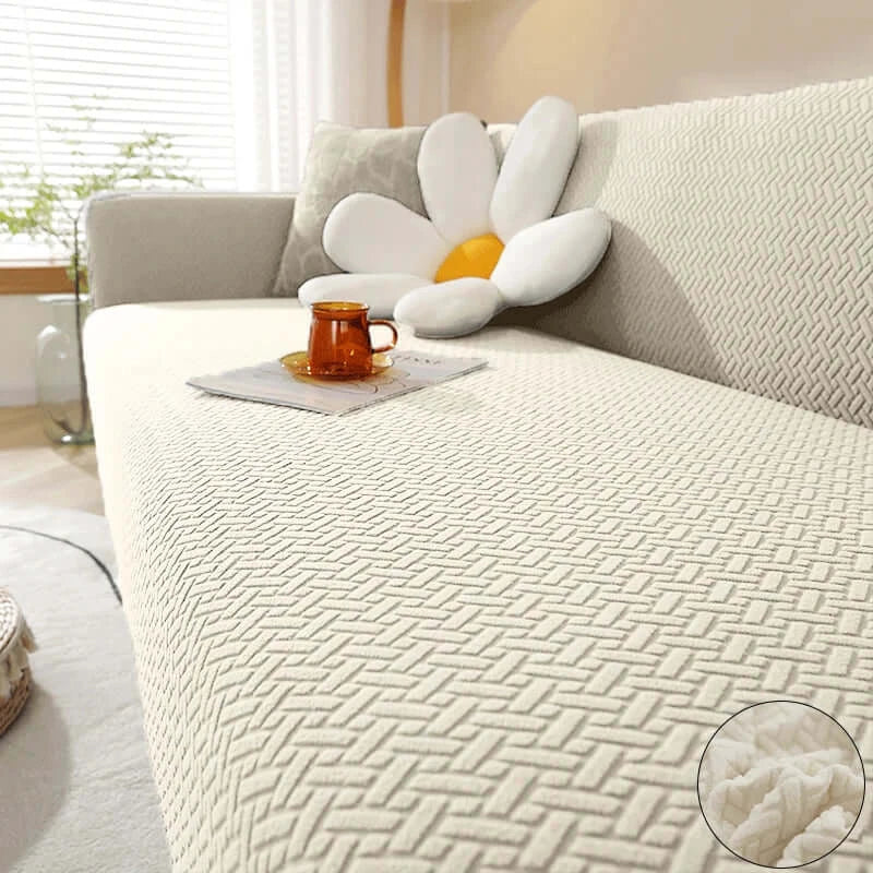 Image of Couverture canapé en Jacquard crème doux pour salon 