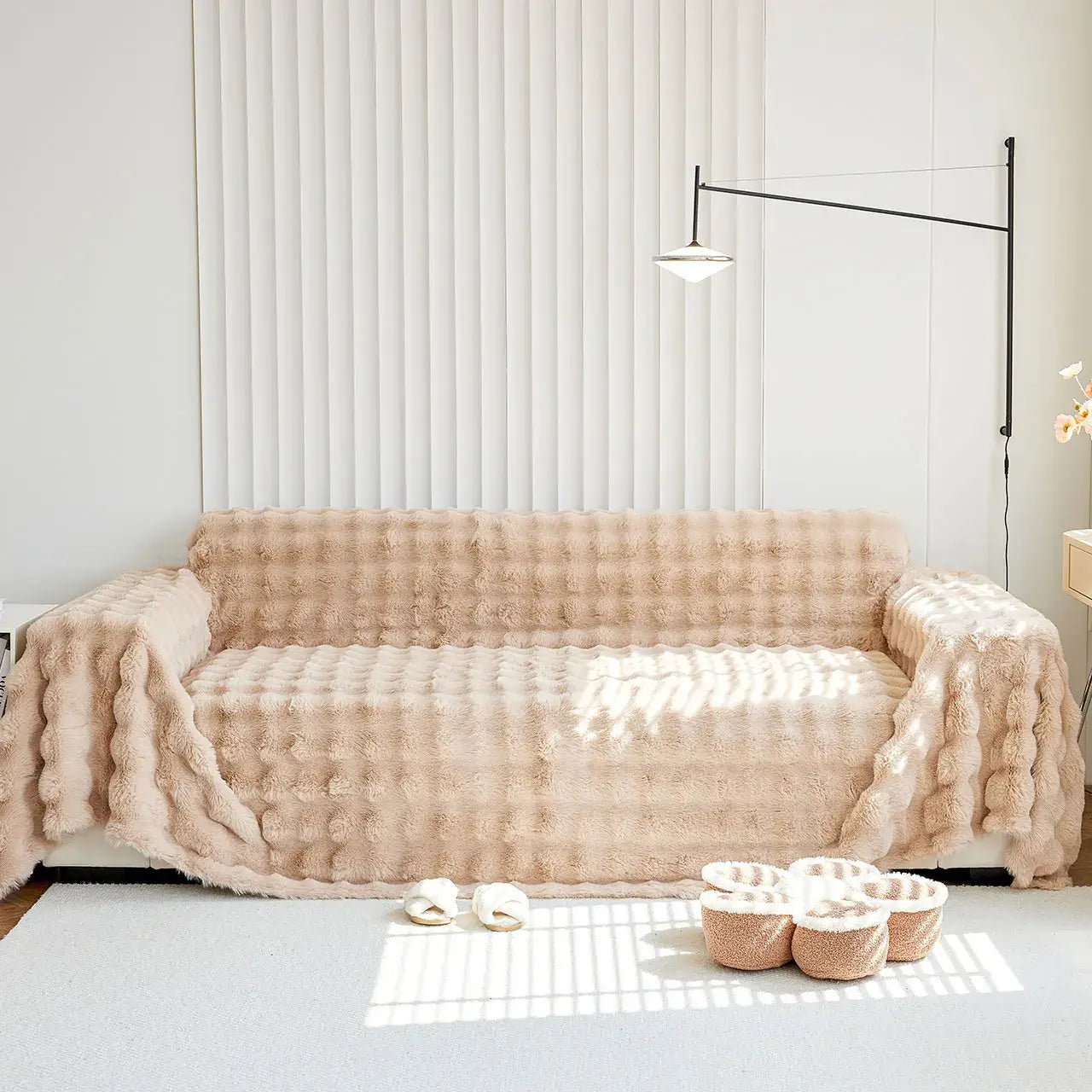 Image of Couverture canapé en Peluche kaki 130x180 cm – cozy pour soirées détente