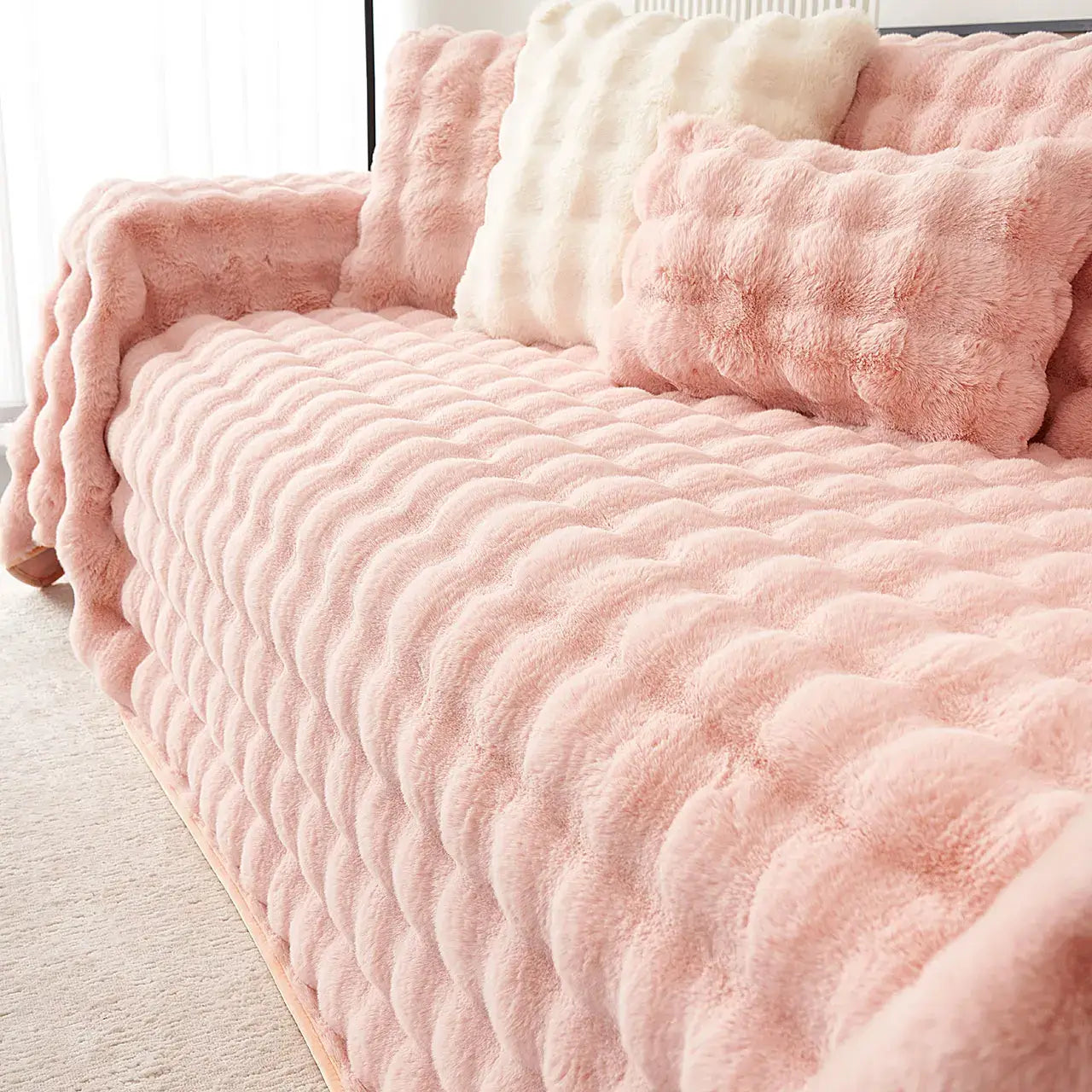 Image of Couverture canapé en Peluche rose 130x180 cm – cozy pour soirées détente