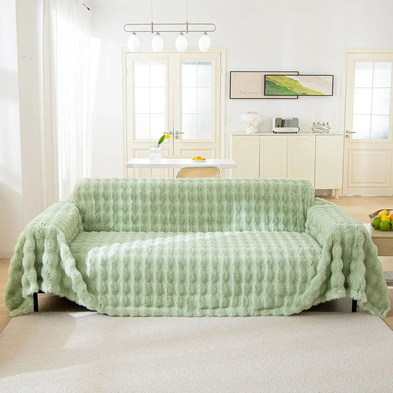 Image of Couverture canapé en Peluche vert design – plaid décoratif et confortable