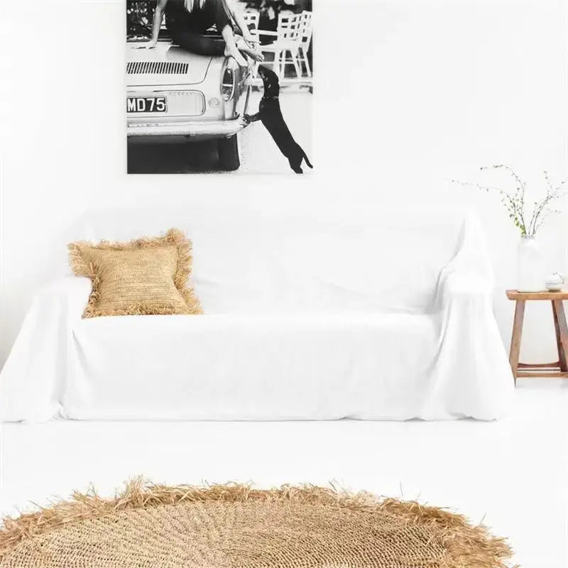 Image of Couverture canapé en lin blanc