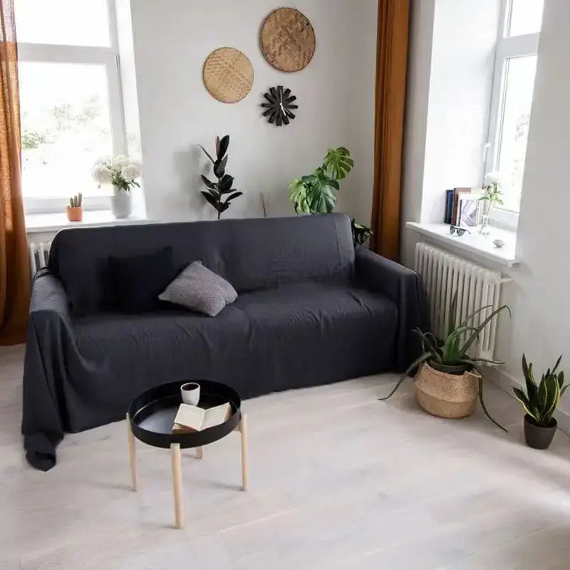 Image of Couverture canapé en lin noir