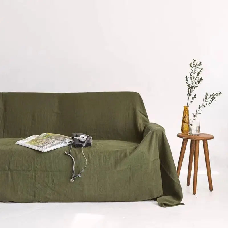 Couverture canapé en lin vert