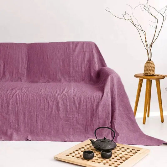Couverture canapé en lin violet
