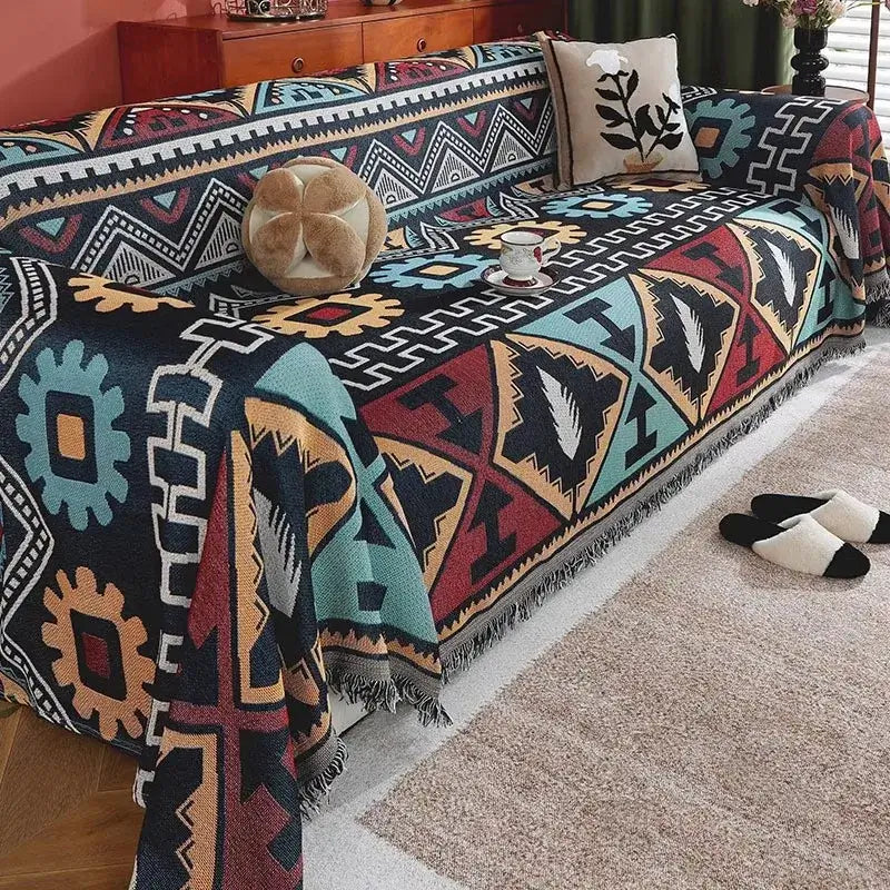 Image of Couverture canapé ethnique style cosy – intérieur chaleureux