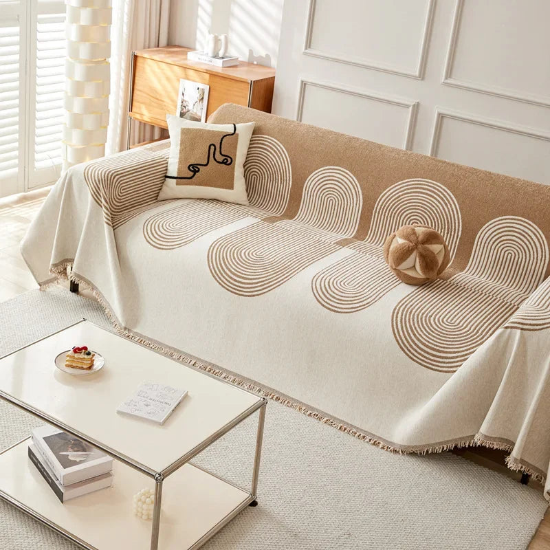 Couverture canapé géométrique beige