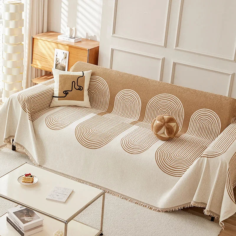 Couverture canapé géométrique beige 1
