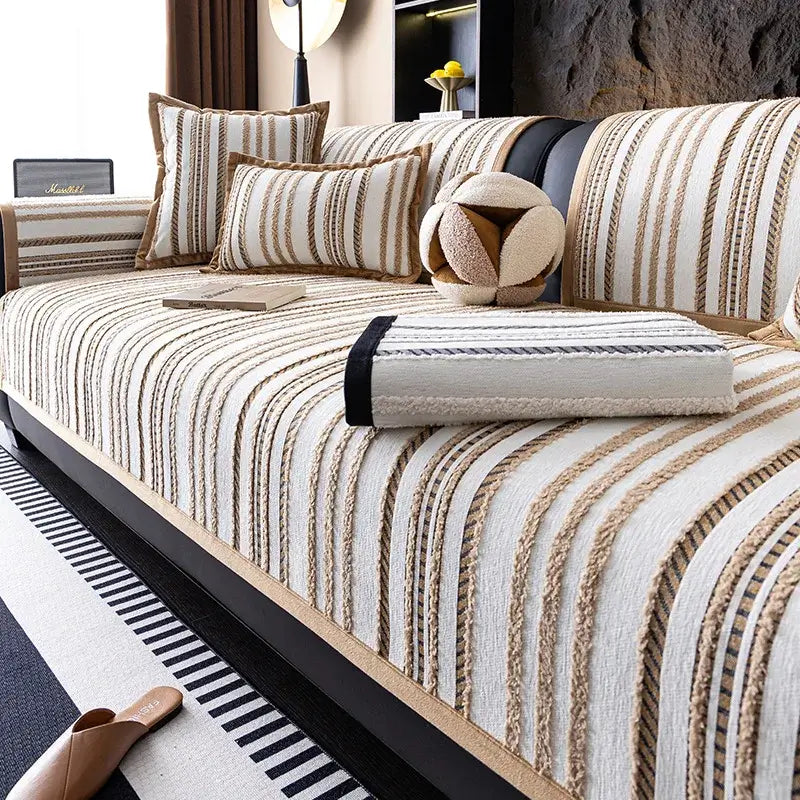 Couverture canapé patchwork beige