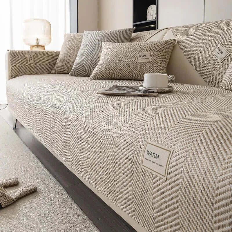 Image of Couverture canapé tissée beige