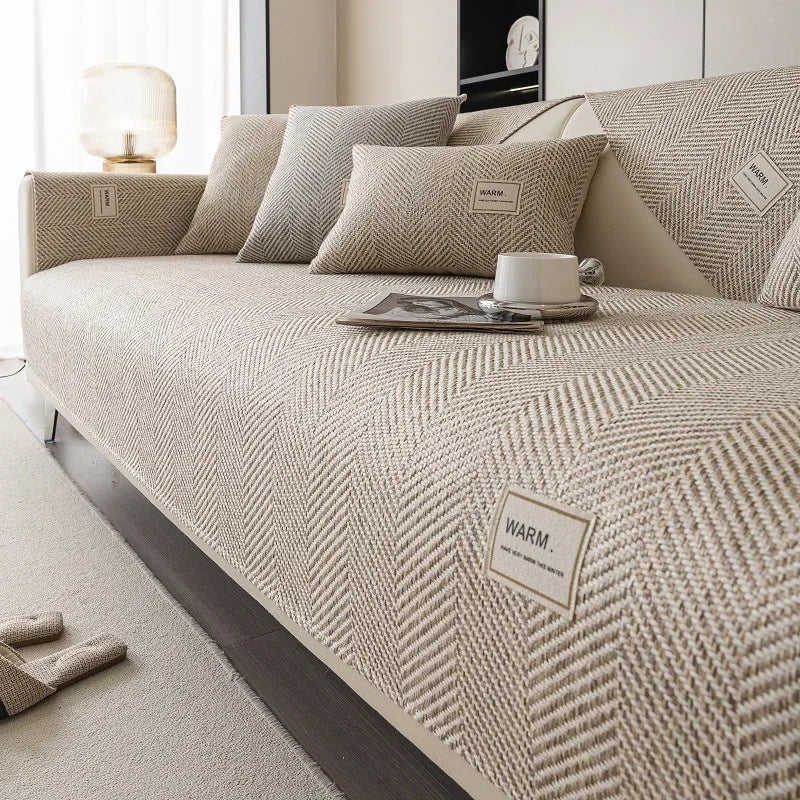 Couverture canapé tissée beige