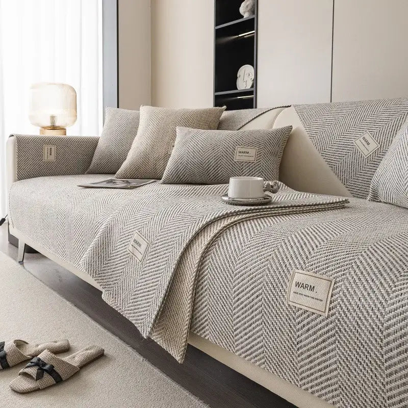 Couverture canapé tissée gris clair