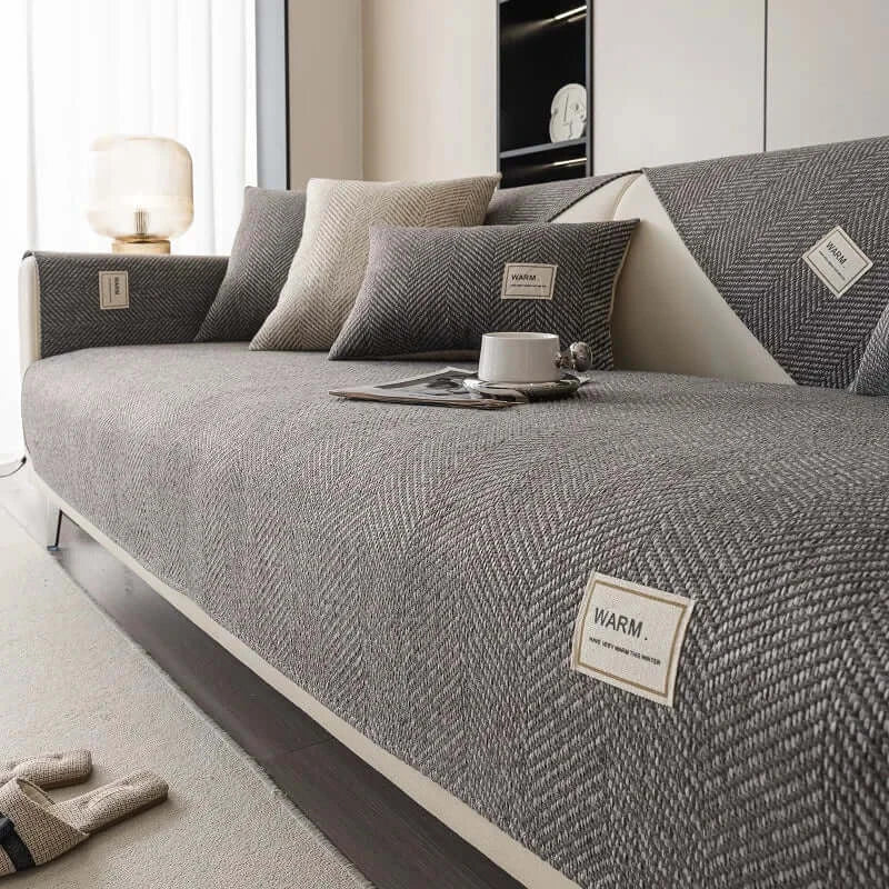 Couverture canapé tissée gris foncé