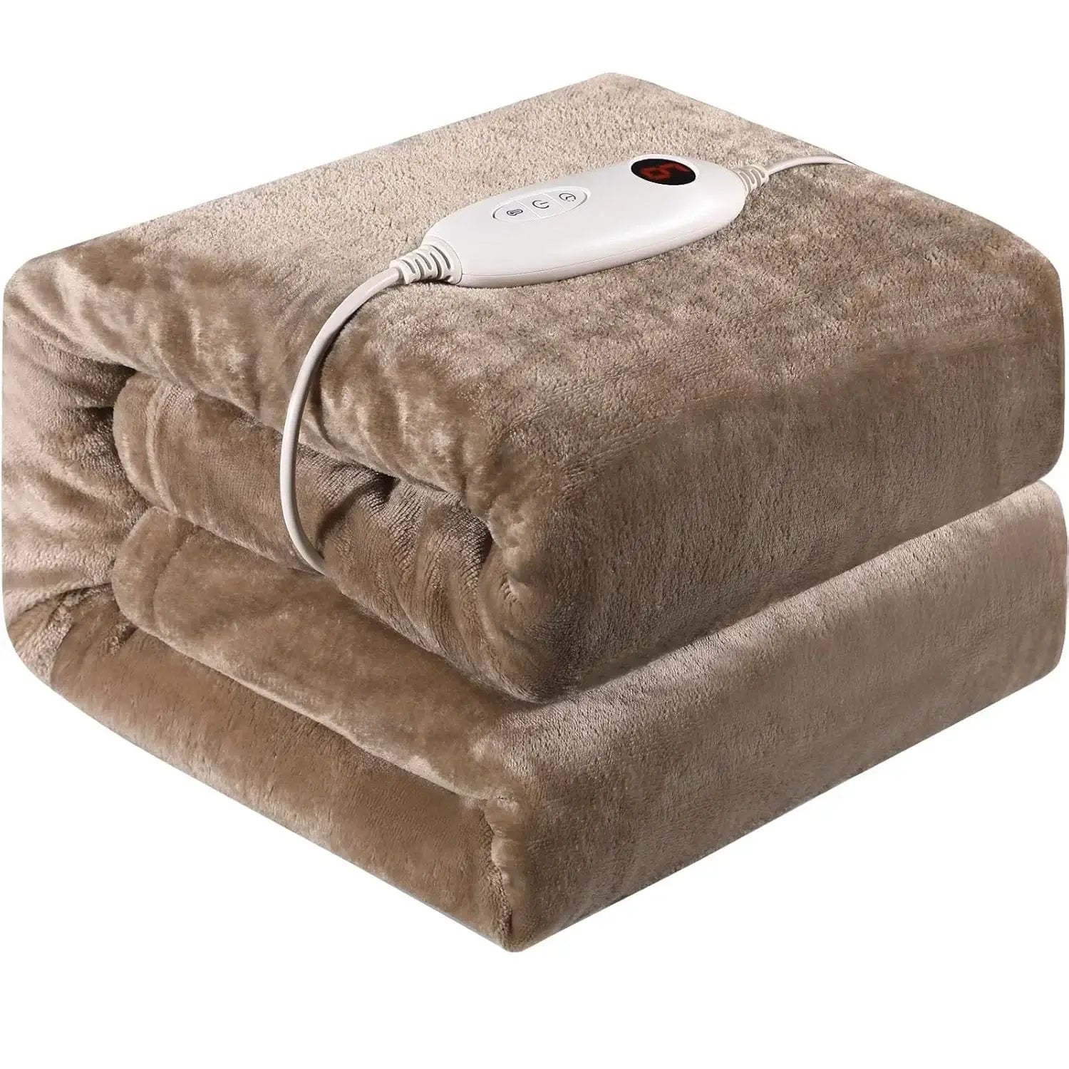 Couverture chauffante lit marron clair