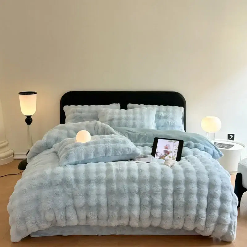 Image of Couverture de luxe bleu– chauffage naturel et style cosy