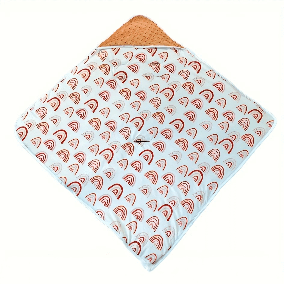 Image of Couverture emmaillotage bébé réversible avec motifs de vagues rouges, douce et confortable.